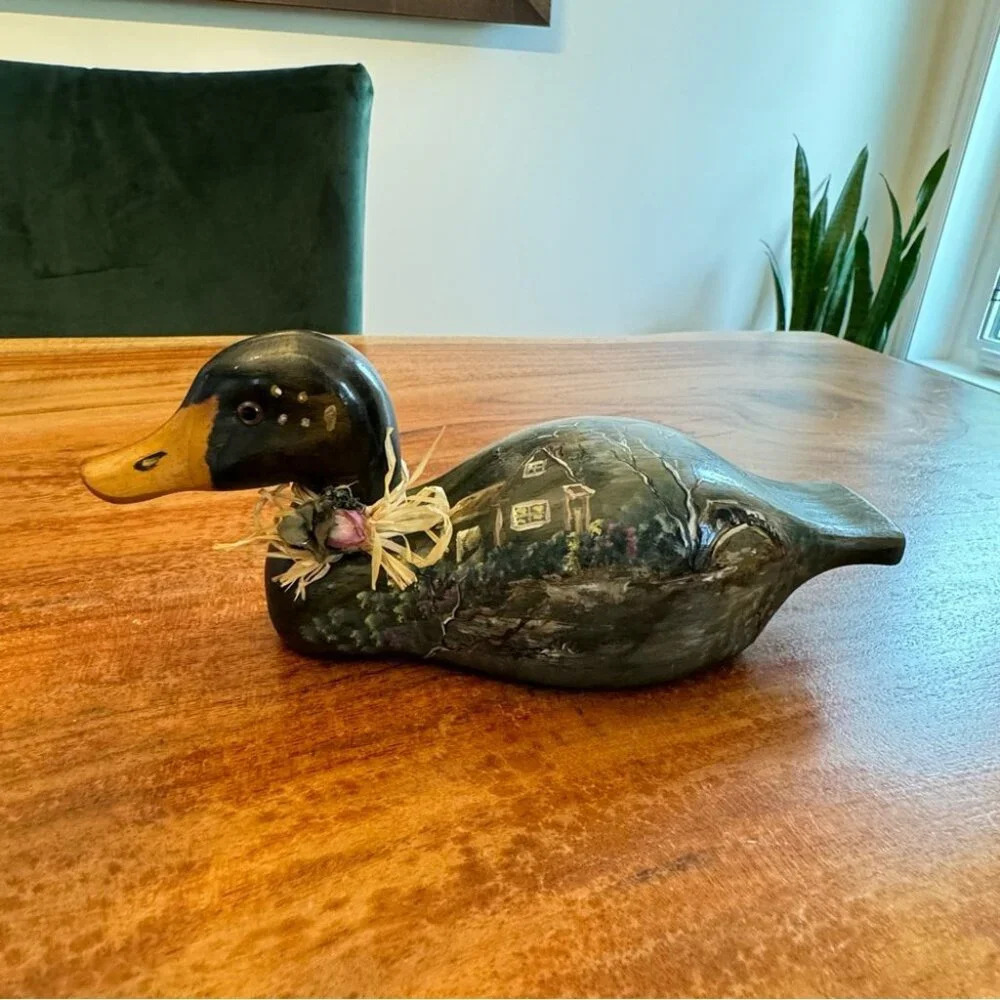 Vintage Handpainted Wooden Mallard Duck Signed M. DesRosiers